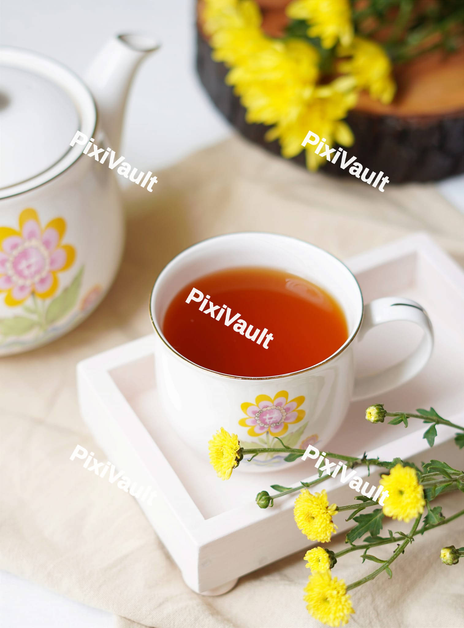 Chamomile tea in a white cup